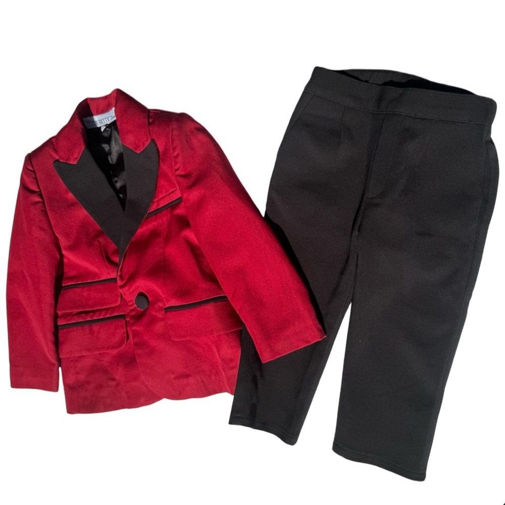 Itty Bitty Toes Toddler size 2 Kids Red and Black Formal Suit